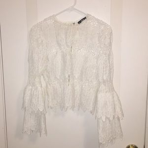 Long sleeved white lace shirt